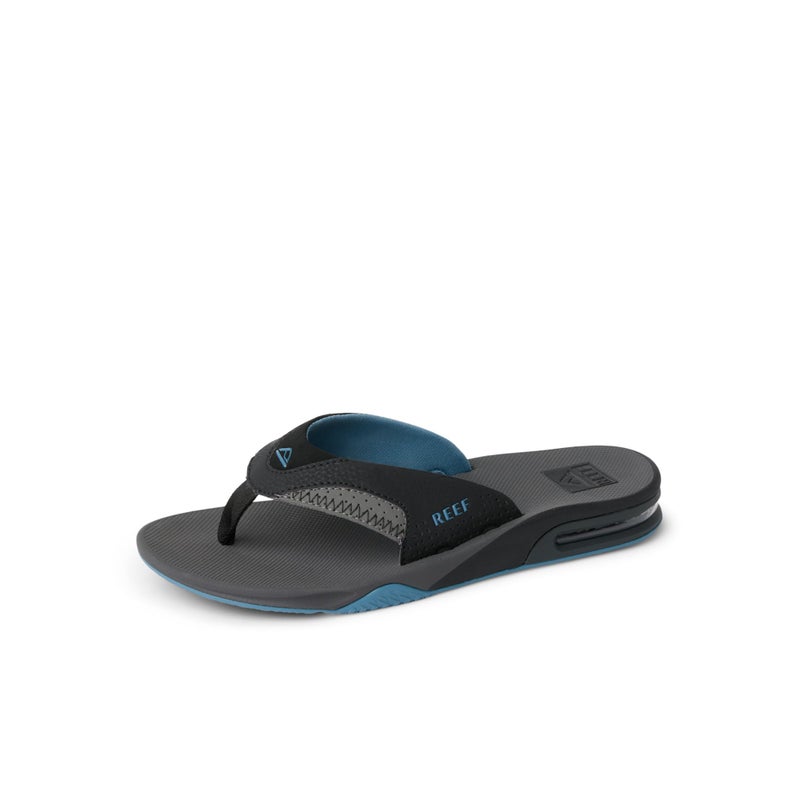 REEF Fanning Mens Bottle Opener Flip Flop, Arch Support, Durable Outsole, Water Friendly, Grey/Light Blue, 8 - Image 1